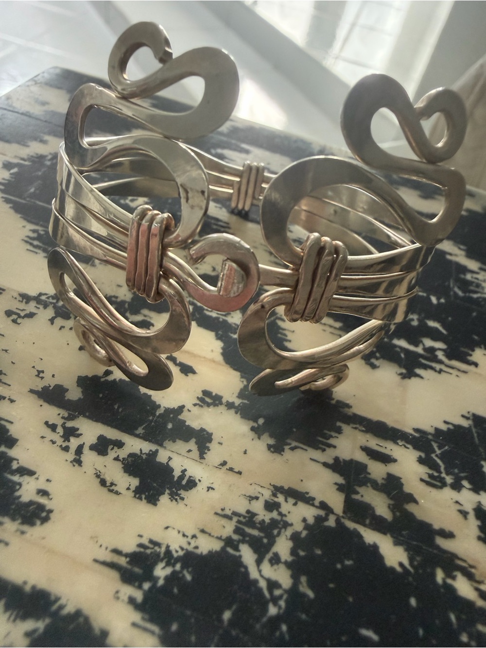 Double Fork Silver Plated Sculptural Cuff Bracelet - 7” - Picture 12 of 13